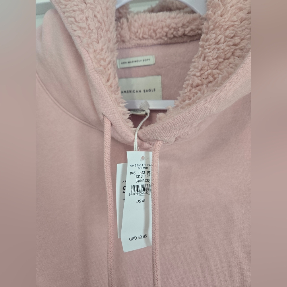 New American Eagle Jegging Fit Ahh-mazingly Soft Medium Pink Fur Hoodie Sweat - Picture 2 of 7